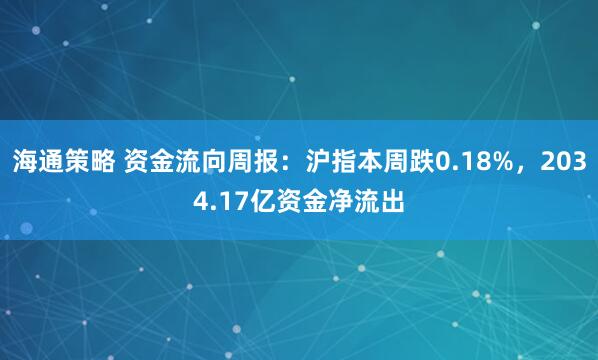 海通策略 资金流向周报：沪指本周跌0.18%，2034.17亿资金净流出
